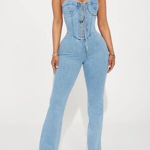 Fashion Nova Blue Flare Jumpsuit